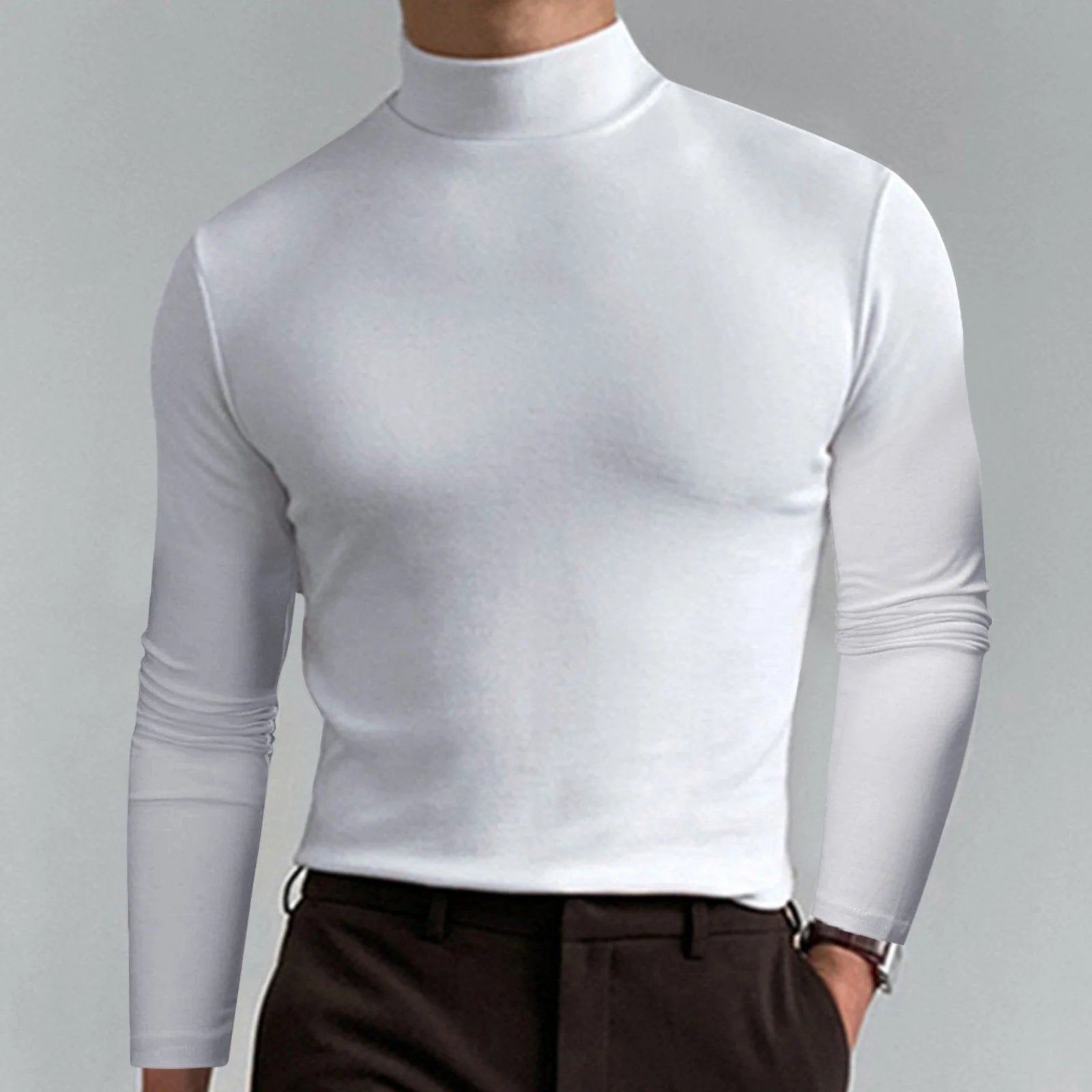 Men's High Neck Slim Fit T-Shirt - Stretchy & Breathable Fabric, Modern Style for Gym or Casual Wear