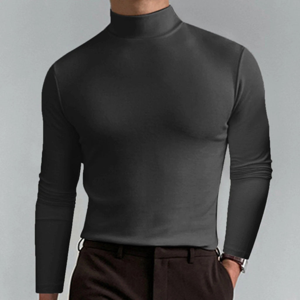 Men's High Neck Slim Fit T-Shirt - Stretchy & Breathable Fabric, Modern Style for Gym or Casual Wear